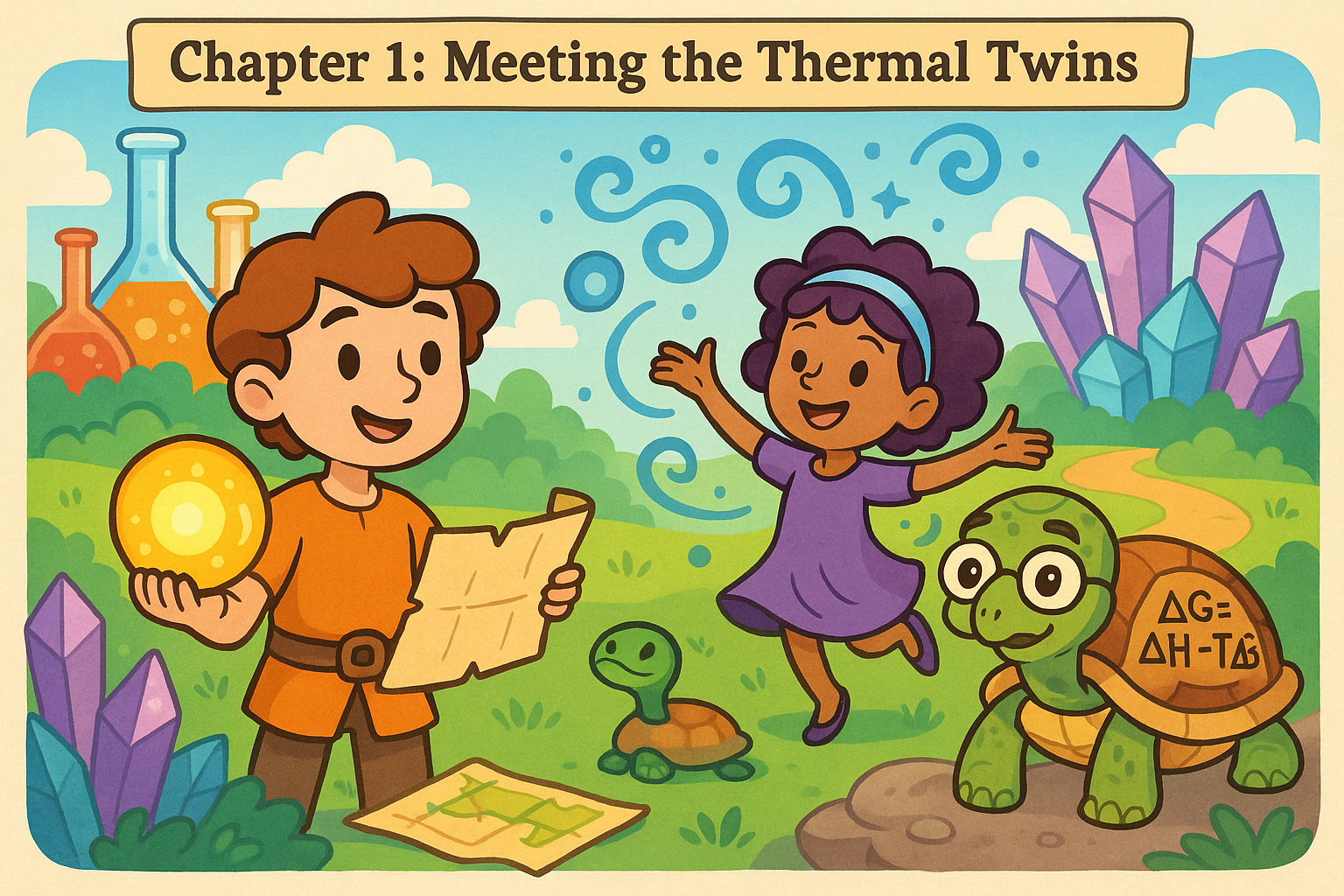Enthalpy and Entropy, the Thermal Twins, with Gibbs the turtle guide